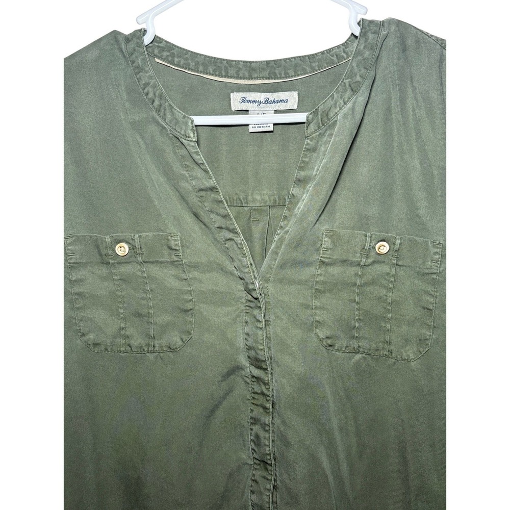 Tommy Bahama Olive Green Collared Button-Front Utility Shirt Womens Large - Picture 2 of 7